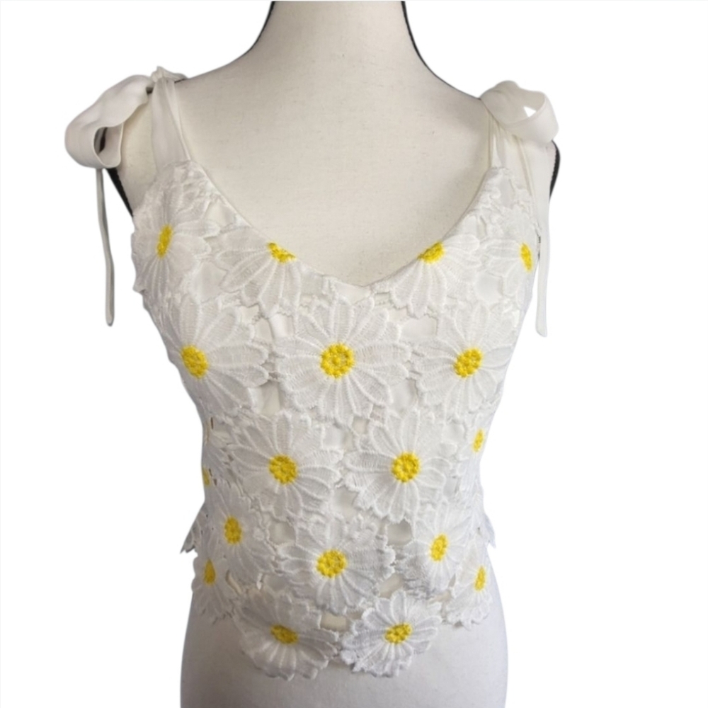 Altar'd State White and Yellow Floral Tank Top
